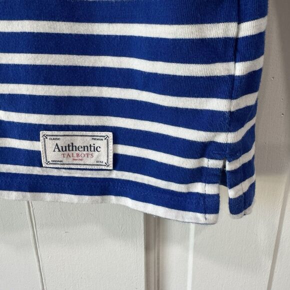 Talbots Stripe Blue Top Nautical Embroidered Frenchie 100% Cotton Preppy Small - Picture 6 of 11